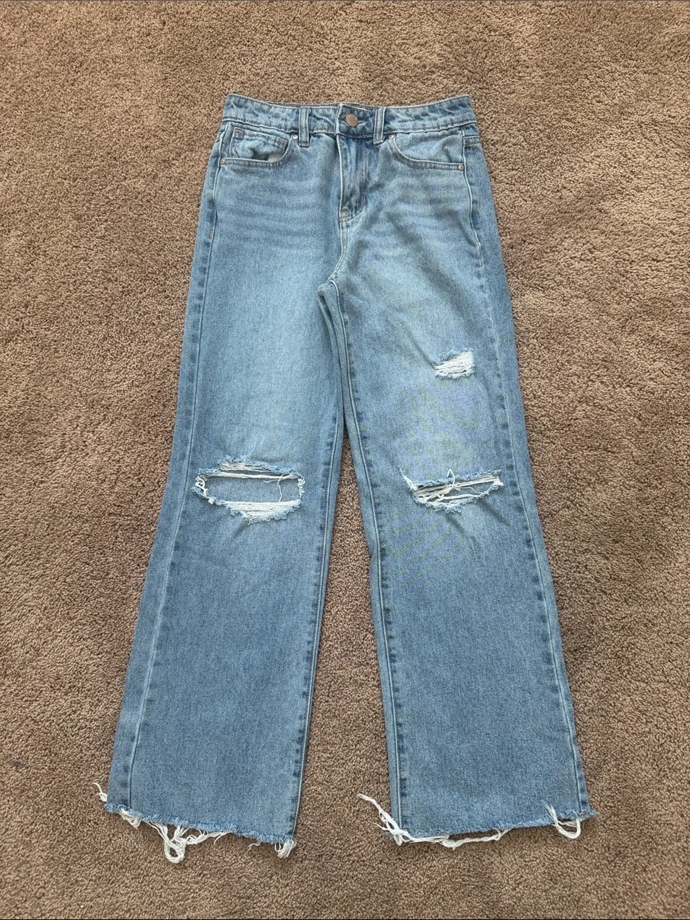 Light Blue Distressed Wide-Leg Kids Jeans